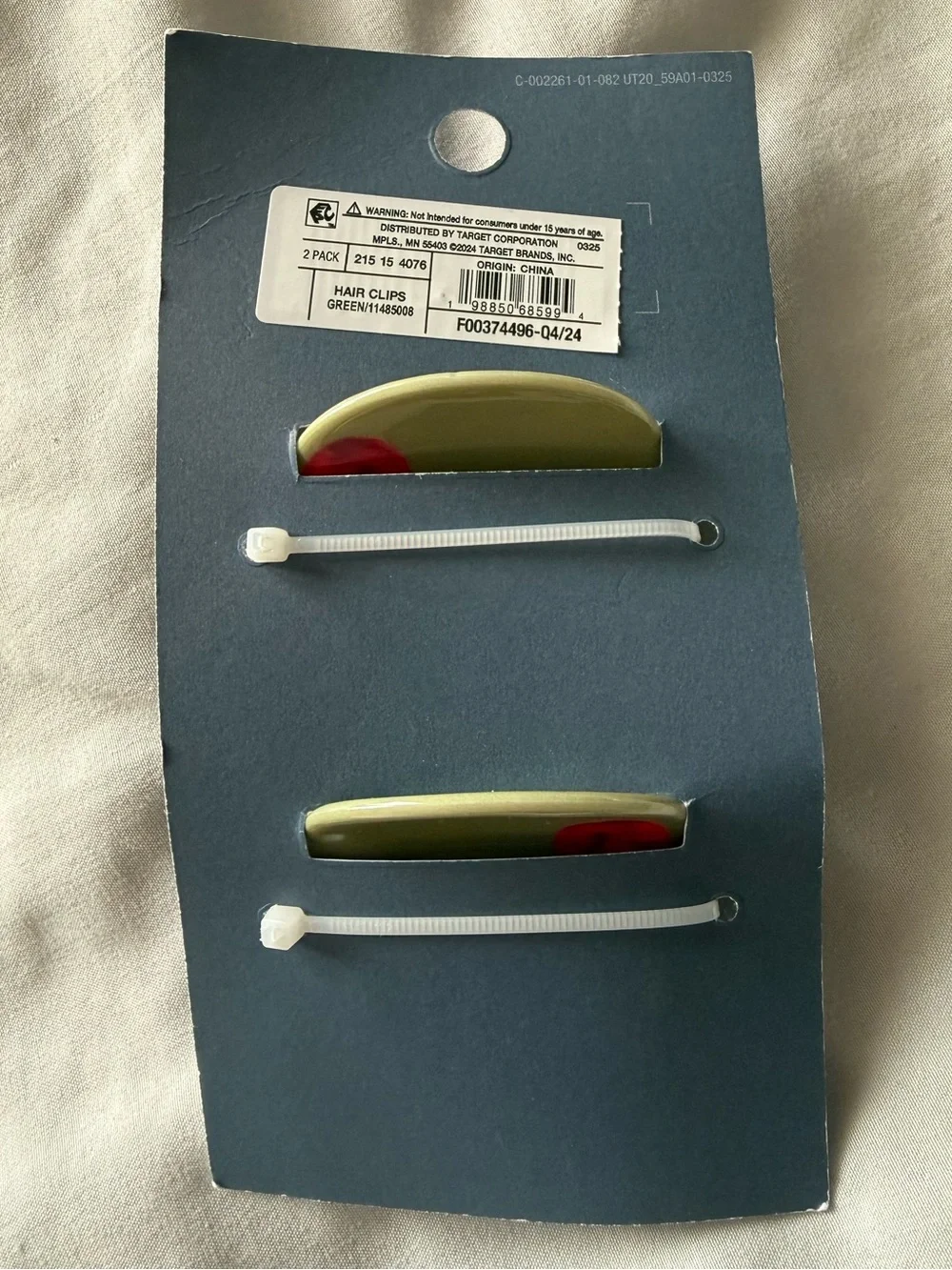 Universal Thread Olive Green Hair Claw Clips with Red Accent - Set of 2